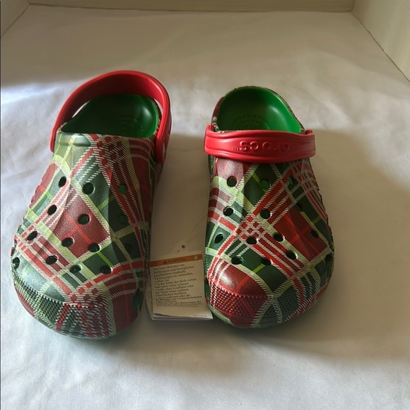 CROCS Red and Green Plaid Loafers - Picture 2 of 4